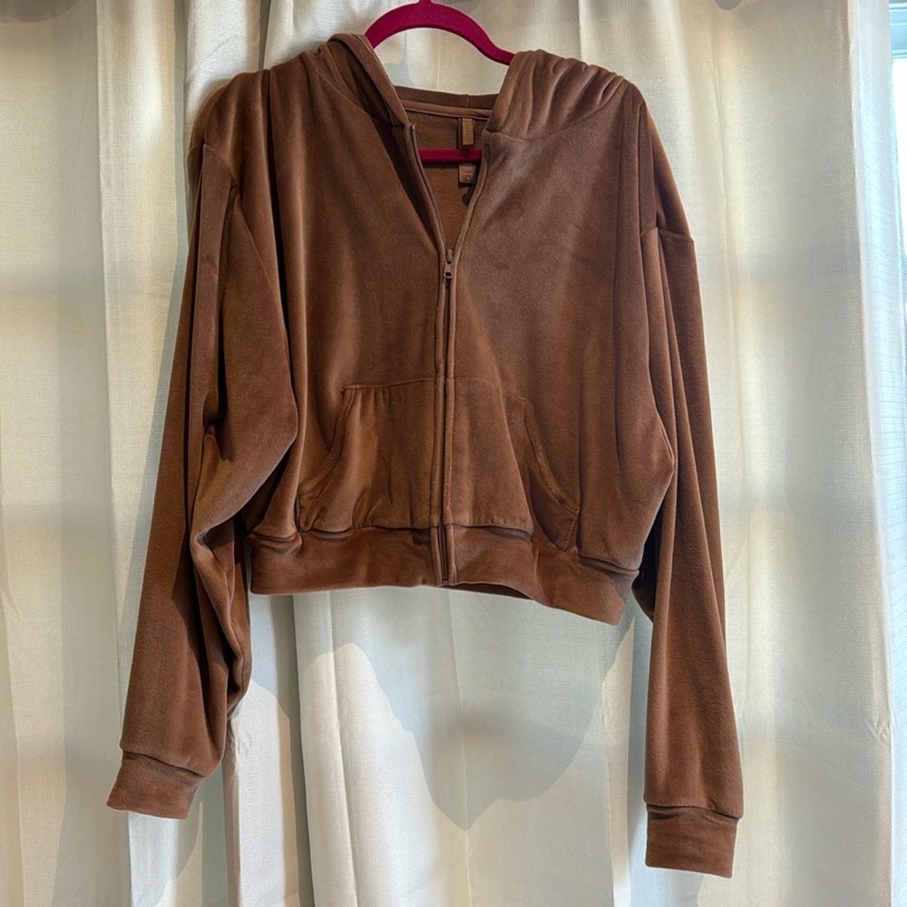 SKIMS Velour cropped zip up hoodie